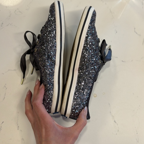 Kate spade keds glitter sneakers 6.5 EUC gray silver gunmetal grey - Picture 3 of 5